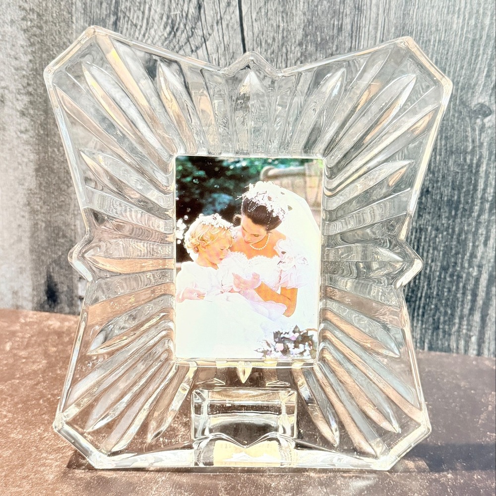 Mikasa Photo Frame Royal Suite Lead Crystal Clear 2.5x3.5 Starburst 90s Vintage